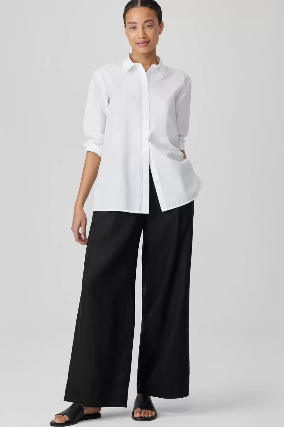 Washed Organic Cotton Poplin Classic Collar Shirt-EILEEN FISHER Discount