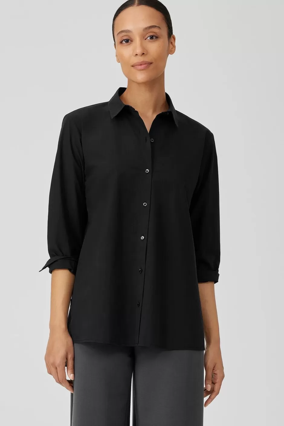 Washed Organic Cotton Poplin Shirt-EILEEN FISHER New