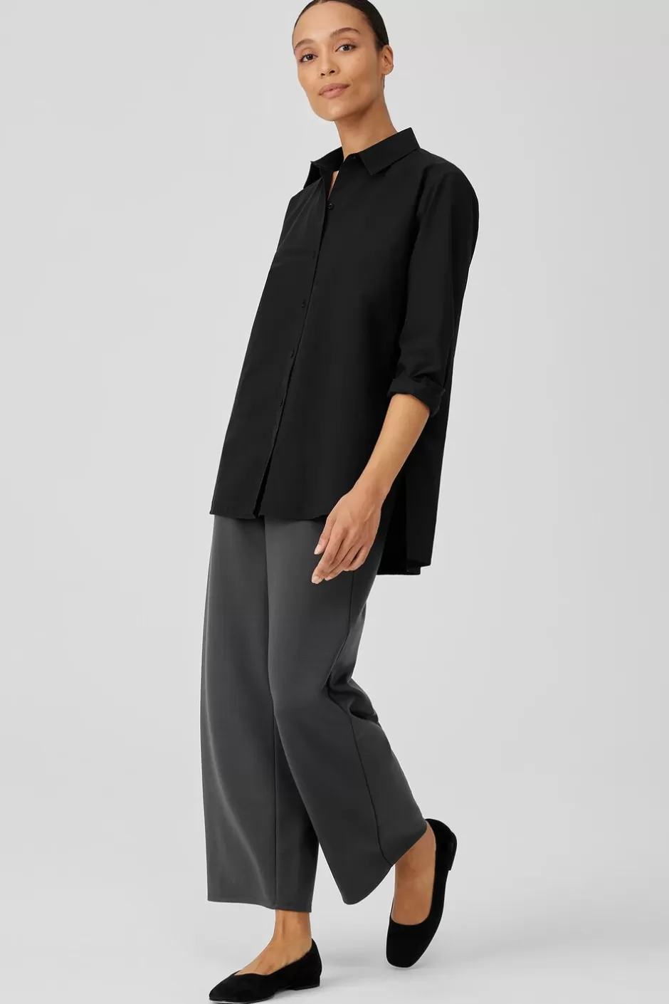 Washed Organic Cotton Poplin Shirt-EILEEN FISHER New