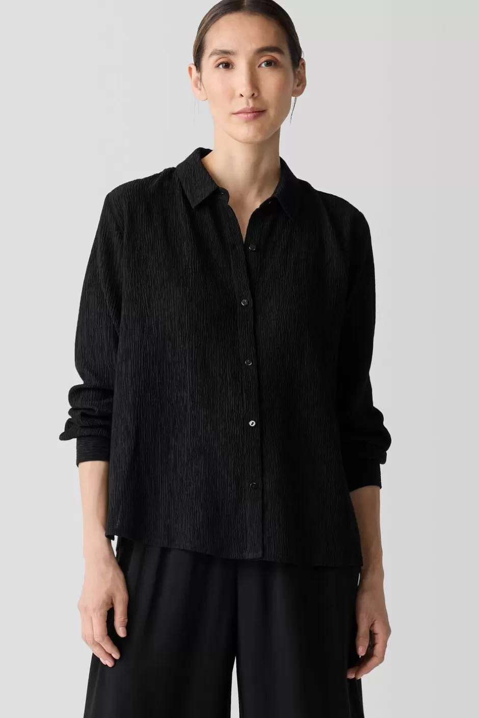 Woven Plissé Classic Collar Shirt-EILEEN FISHER Cheap