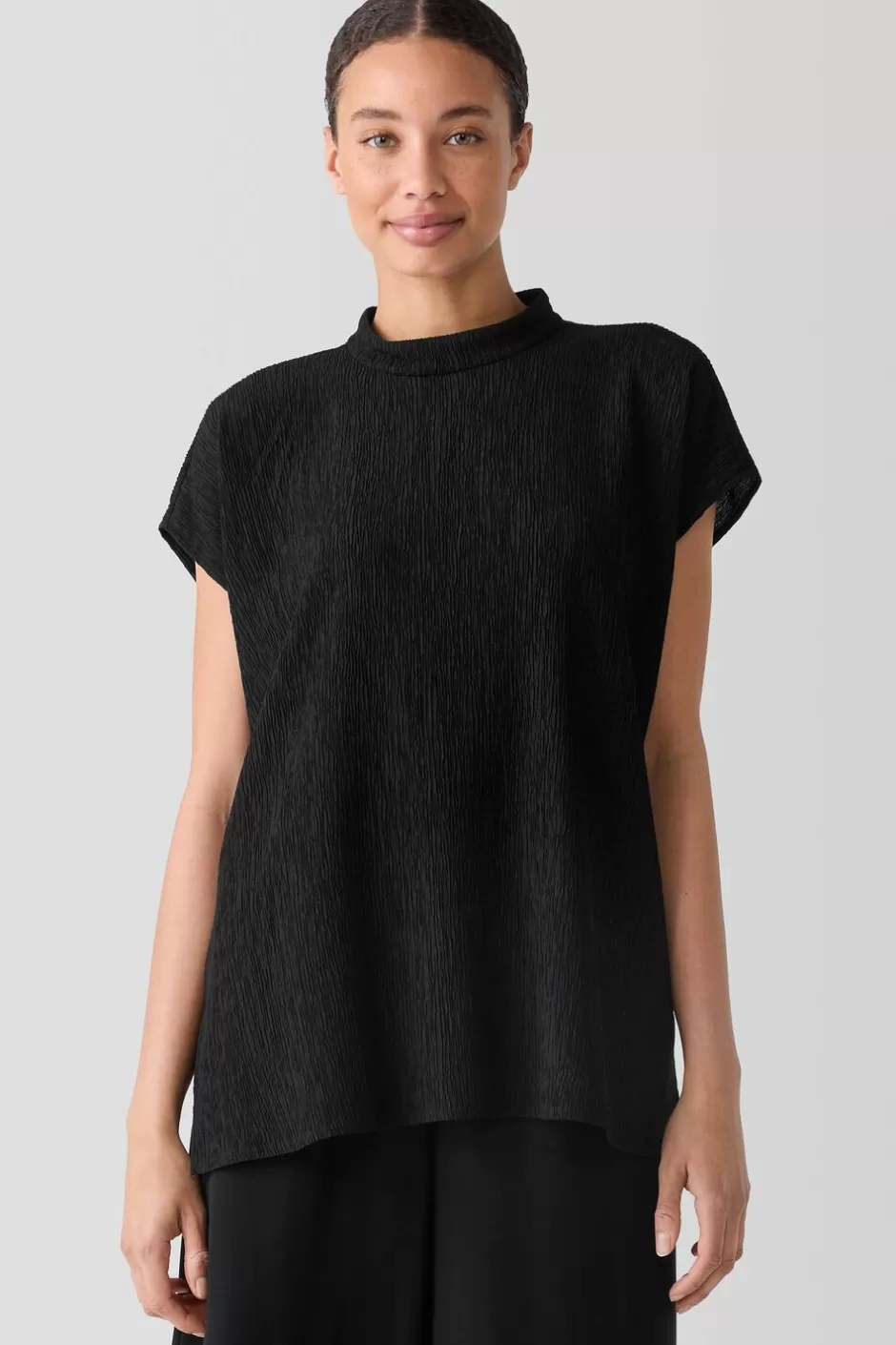 Woven Plissé Mock Neck Top-EILEEN FISHER Online