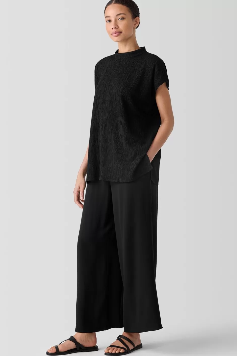 Woven Plissé Mock Neck Top-EILEEN FISHER Online