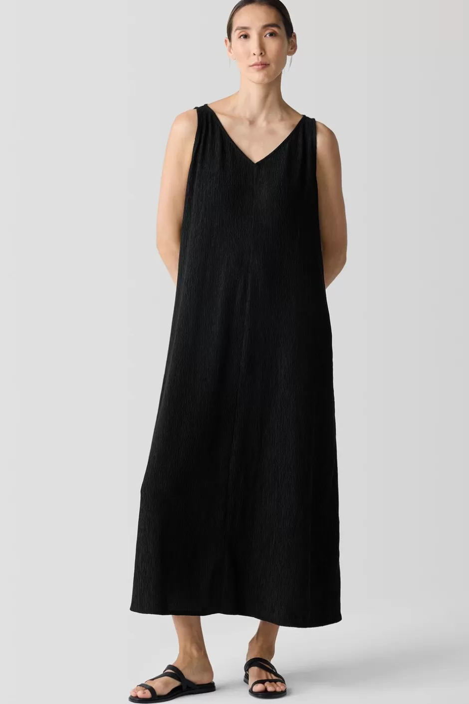 Woven Plissé V-Neck Dress-EILEEN FISHER Flash Sale