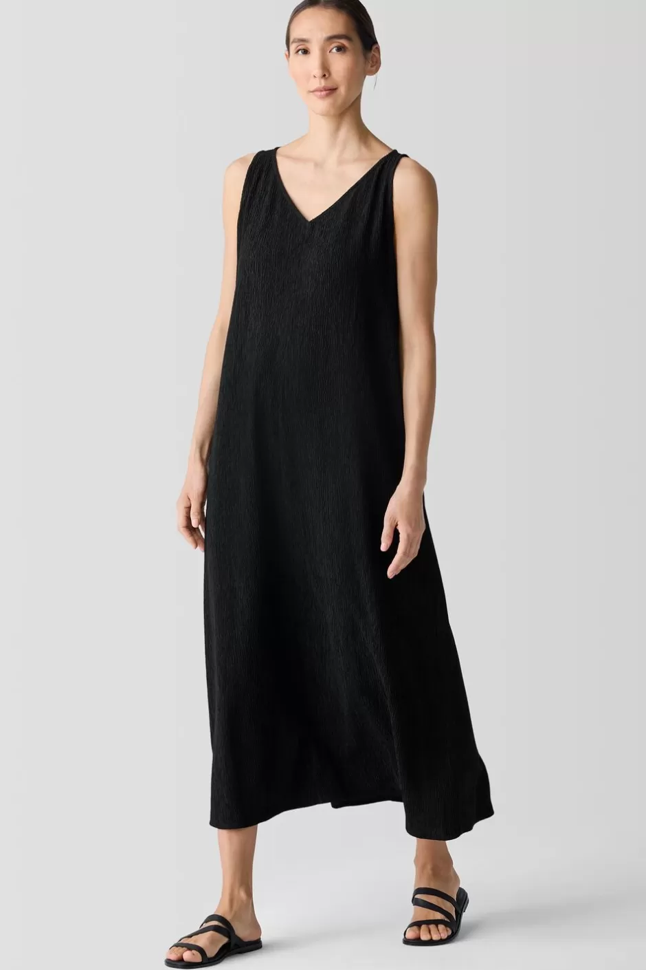 Woven Plissé V-Neck Dress-EILEEN FISHER Flash Sale